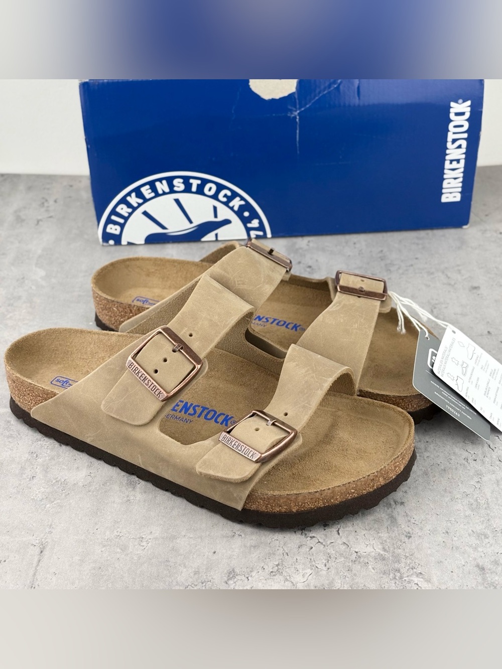 Birkenstock Arizona 39 Leather Soft Footbed Sandals Tabacco Brown Shoes New